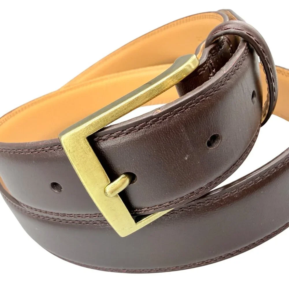 Lands' End Men's Dress Belt Sz 38 Glove Dark Brown Cowl Leather 472993 Classic